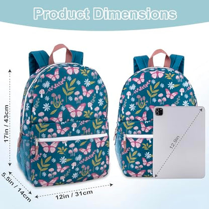 Trail maker 17 inch Backpack for Travel & Commute, Zippered Front & Mesh Side Pockets, Padded Straps - color: Butterfly Garden