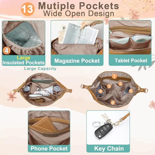 MOMINSIDE Diaper Bag Tote, Leather Diaper Bag Backpack with 13 Pockets for Mom Dad, Convertible Baby Bag for Boys Girls, Hospital Bag Baby Registry, Changing Pad, Large 4 Insulated Pockets (Biscuit) - color: Biscuit
