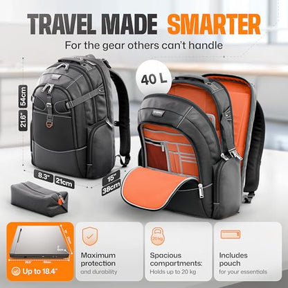 EVERKI Business 120 Laptop Backpack 40L with Rain Cover - Large Compartment Fits Up To 18.4", Travel Friendly Lightweight Business & Office Bag, 180° Fold-Out Design, Multiple Padded Pockets, Black - style: Business 120