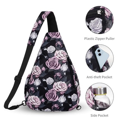 HUA ANGEL Crossbody Sling Bag for Men & Women Lightweight Waterproof Chest Shoulder Bag for Travel Hiking & Everyday Use - color: W-gray & Pink Rose