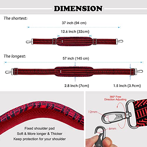 ZINZ Bag Shoulder Strap, Padded Adjustable Shoulder Strap Replacement - color: Black&red Jacquard, size: 57"