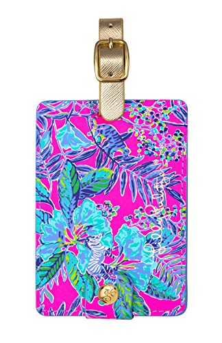 Lilly Pulitzer Leatherette Luggage Tag with Secure Strap, Colorful Suitcase Identifier for Travel - color: Lil Earned Stripes