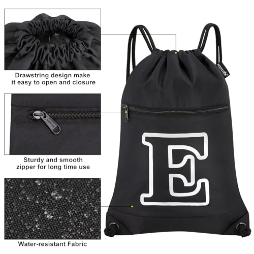 HOLYLUCK Drawstring Bags Initial Backpack Sackpack Cinch Bags for Sports, Gym, Travel, Beach (Black-E) - color: Black-e