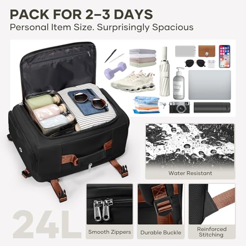 coofay Travel Backpack for Women Men, Carry on Backpack for Airplanes - color: Black With Brown