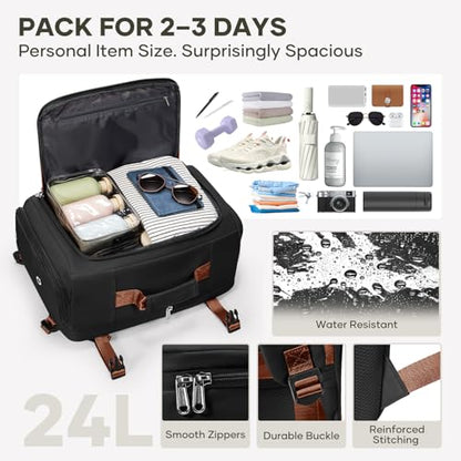 coofay Travel Backpack for Women Men, Carry on Backpack for Airplanes - color: Black With Brown