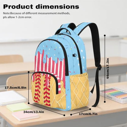 Suobstales Baseball Ice Cream Star Drip Print Backpack for Kids Girls Boys, Large Capacity School Backpack Bookbag Lightweight Casual Daypack with Adjustable Shoulder Strap for Travel Hiking School - color: Baseball Ice Cream Star Drip