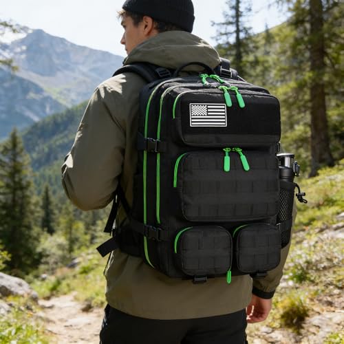 55L Tactical Backpack Heavy Duty Military Rucksack Molle Backpack 3 Day Assault Pack for Work Outdoors - color: Blackgreen