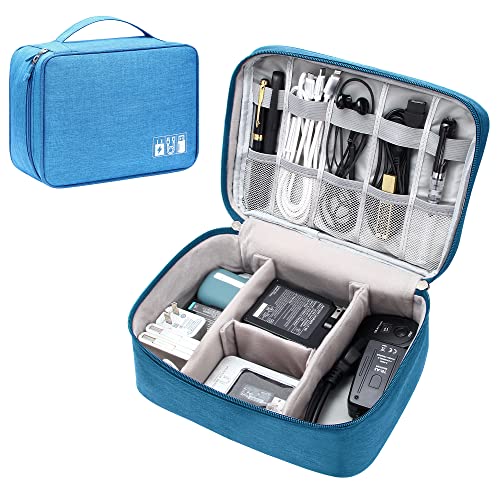SELLYFELLY Electronics Organizer Travel Universal Cable Organizer Bag Waterproof Electronics Accessories Storage Cases for Cable, Charger, Phone, USB, SD Card, Hard Drives, Power Bank, Cords - color: Double-Blue
