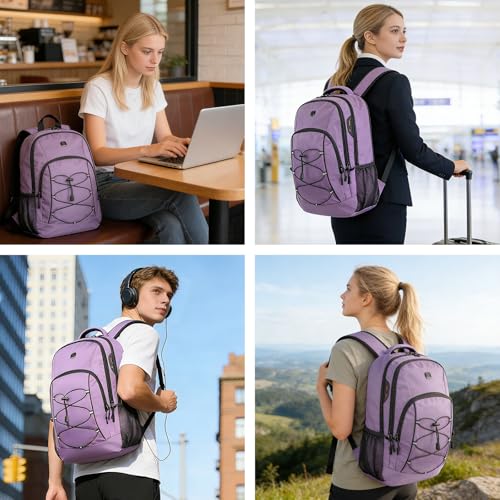 Goloni Laptop Backpack for Men Women, 17 Inch Travel Backpack with USB Charging Port, Water Resistant Lightweight Backpack with Compartments, 30L Casual Daypack,Purple - color: Purple