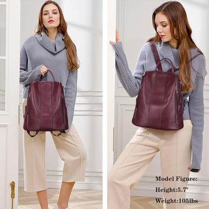 S-ZONE Leather Backpack Purses for Women Antitheft Rucksack Shoulder Bag Medium - color: Purple