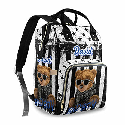 Custom Bear Diaper Bag Backpack for Baby Boy, Personalized Name American Flag Large Nappy Nursing Orangizer Mommy Bags, Waterproof Travel Daypack for Dad Mom Gifts - color: American Flag-bear-01