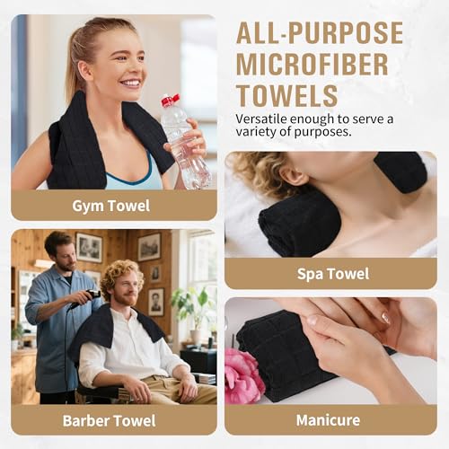 Salon Towels, 24 Pack Black Hand Towels for Bathroom, 16 x 27 Inches Bulk Quick Dry Absorbent Microfiber Hair Towel, Bathroom Towels for Gym Spa Barber Pedicure Makeup & Beauty