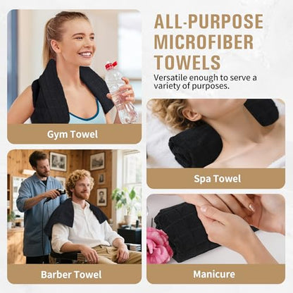 Salon Towels, 24 Pack Black Hand Towels for Bathroom, 16 x 27 Inches Bulk Quick Dry Absorbent Microfiber Hair Towel, Bathroom Towels for Gym Spa Barber Pedicure Makeup & Beauty