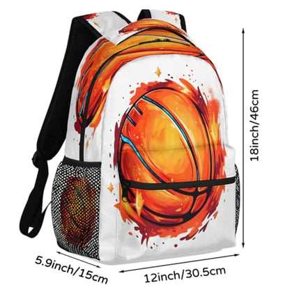 Large Backpack with 15.6 Inch Laptop Compartment, Basketball Flame Adult Backpack for Work, Travel & School College Boys Girls - color: Basketball Flame