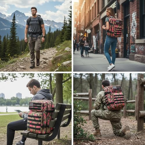 45L Military Tactical Backpack for Men & Women Bug Out Bag Assault pack Molle Daypack Hiking Trekking Rucksack(Camouflage Pink) - color: Camouflage Pink