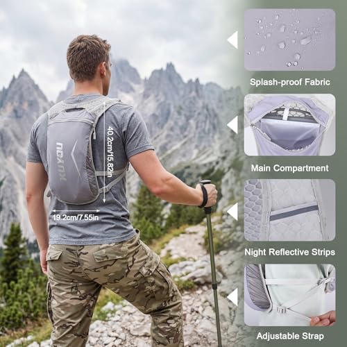 KUYOU Running Vest for Women & Men, Lightweight Hydration Backpack with 2L Water Bladder, Water Backpack for Trail Running, Hiking, Cycling & Marathon - color: Grey-2L