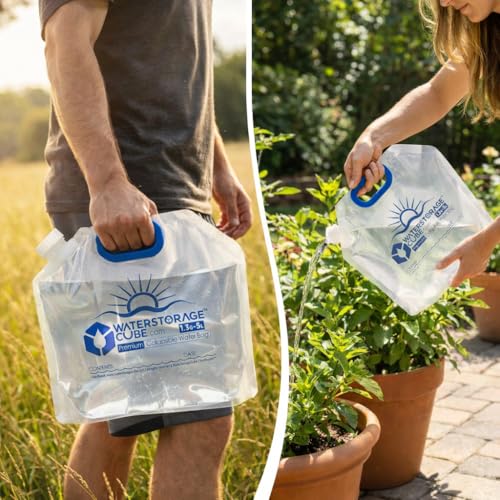 WaterStorageCube Premium Collapsible Water Container Bag, BPA Free Food Grade Clear Plastic Storage Jug for Camping Hiking Backpack Emergency, No-Leak Freezable Foldable Water Bottle 1.3/2.6 Gallon - size: 1.3 Gallon, style: 10-Pack