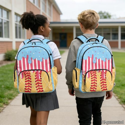 Suobstales Baseball Ice Cream Star Drip Print Backpack for Kids Girls Boys, Large Capacity School Backpack Bookbag Lightweight Casual Daypack with Adjustable Shoulder Strap for Travel Hiking School - color: Baseball Ice Cream Star Drip