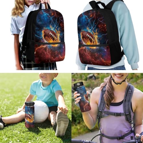 ZOUTAIRONG Bookbag for Teen Girls Boys Mini Thermos with Carry Handle School Bags for Age 7-10/10-12/12-16, Lightning Rugby Print Casual Backpack with Side Pockets - color: Lightning Rugby