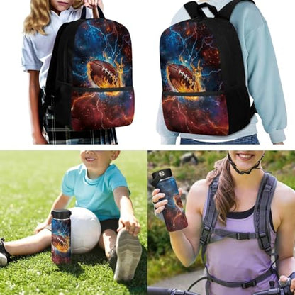 ZOUTAIRONG Bookbag for Teen Girls Boys Mini Thermos with Carry Handle School Bags for Age 7-10/10-12/12-16, Lightning Rugby Print Casual Backpack with Side Pockets - color: Lightning Rugby
