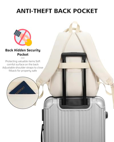 Cute Backpacks for Girls, Teens Aesthetic High School Laptop Backpack College Student Women Bookbag, Mochilas Escolares para Niñas, Beige - color: Beige, size: 15.6in