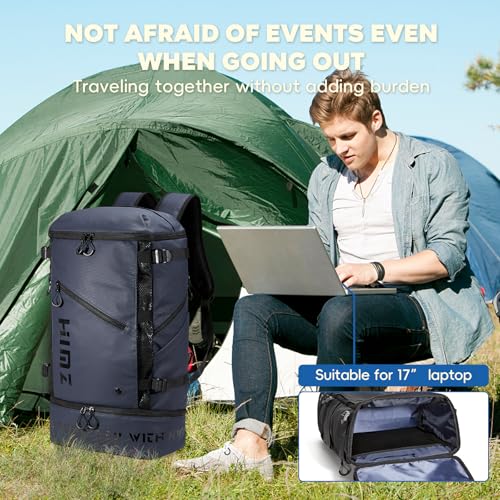 Waterproof Camping Backpack with Lunch Compartment, Mens Backpack Insulated for Work, 17 inch Laptop Bag, Carry On Backpacks for Airplane Beach Travel, Blue - color: Blue
