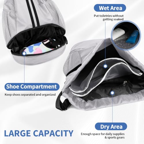 JELUTAR Drawstring Backpack Gym Bag with Shoes Pocket, Grey Black - color: Grey Black, size: Medium