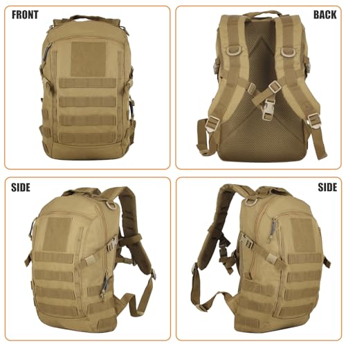 Small Tactical Backpack 12L Molle Bag Rucksack Army Daypack Military Daypack for Outdoor,Hiking (Tan) - color: Tan