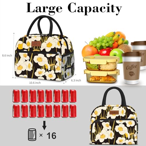 Coobiiya Lunch Bag Women, Daffodil Lunch Bag for Women Adult, Small Leakproof Cute Lunch Box Tote Large Capacity Reusable Insulated Cooler Lunch Container for Work/Office - color: Daffodil