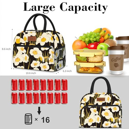 Coobiiya Lunch Bag Women, Daffodil Lunch Bag for Women Adult, Small Leakproof Cute Lunch Box Tote Large Capacity Reusable Insulated Cooler Lunch Container for Work/Office - color: Daffodil