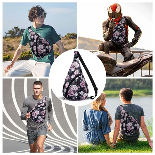 HUA ANGEL Crossbody Sling Bag for Men & Women Lightweight Waterproof Chest Shoulder Bag for Travel Hiking & Everyday Use - color: W-gray & Pink Rose