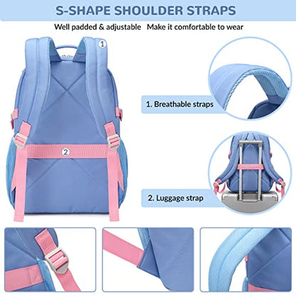 Water Resistant Backpack for Teen Girls Students, Casual Multi Pockets Daypack with 15.6 inch Laptop pocket for Travel School College (Purple) - color: Purple With Embroidery