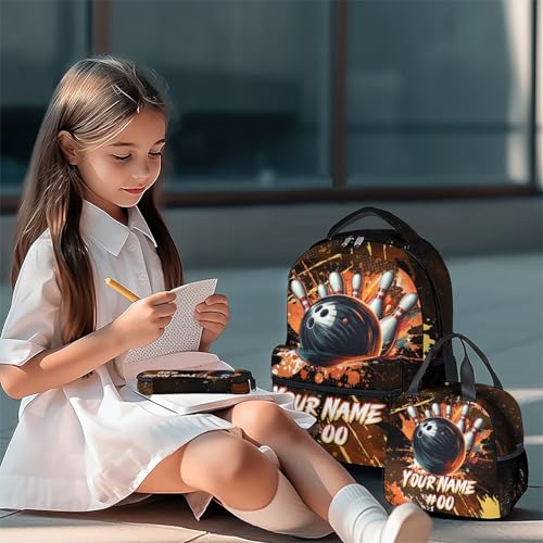 COZYAURA Kids Backpack Boys - Personalized Bowling Backpacks Set for School - Sports Bookbag with Lunch Bag & Pencil Case - Bowling Ball Book Bags for Elementary Middle School - color: Style-9