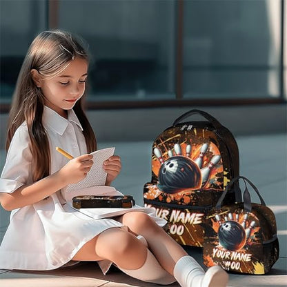 COZYAURA Kids Backpack Boys - Personalized Bowling Backpacks Set for School - Sports Bookbag with Lunch Bag & Pencil Case - Bowling Ball Book Bags for Elementary Middle School - color: Style-9