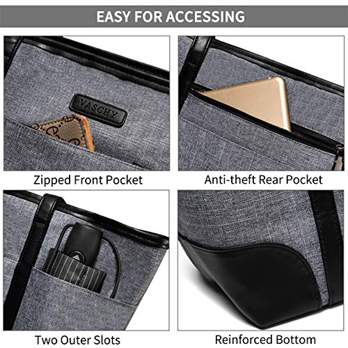VASCHY Laptop Bag for Women, 15.6-17 Inch Lightweight Water Resistant Travel, Work,Teacher Tote Bag w Luggage Strap - color: Gray