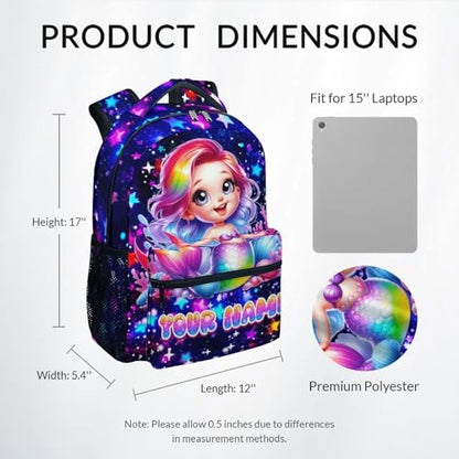 COZYAURA Personalized Kids Backpack for Girls with Custom Name - 17 Inch Mermaid School Bag for Kindergarten & Elementary Student Toddler Bookbag - color: Pink