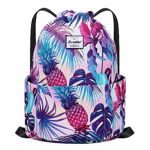 XEYOU Drawstring Sports Backpack Lightweight Gym Yoga Sackpack Shoulder Rucksack Casual Outdoor Daypack for Women and Men | Lightweight - color: Colored Pineapple