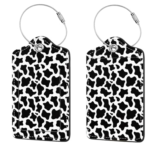 2 Pcs Luggage Tags for Suitcases, PU Leather Cruise Ship Luggage Tags with Privacy Cover Label Address Card and Durable Metal Ring Suitable for Men Women Handbags Backpacks,Milk Vein - color: Milk Vein