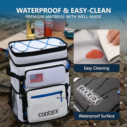 Large Backpack Cooler 36 Can Cooler Backpack with 2 Insulated Compartments Leak Proof Waterproof Travel Backpack, Camping Beach Picnic Lunch Thermal Bag for Women and Men - color: White