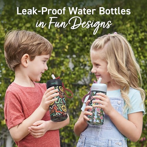 Bentgo Kids Water Bottle - Leak-Proof, Durable Tritan PFAS- & BPA-Free 15 fl oz, Kids/Toddlers Ages 3+ for School & Sports; Bite & Sip Spout, Carrying Handle, Dishwasher Safe (NEW Sssnakes) - color: Sssnakes