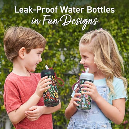 Bentgo Kids Water Bottle - Leak-Proof, Durable Tritan PFAS- & BPA-Free 15 fl oz, Kids/Toddlers Ages 3+ for School & Sports; Bite & Sip Spout, Carrying Handle, Dishwasher Safe (NEW Sssnakes) - color: Sssnakes