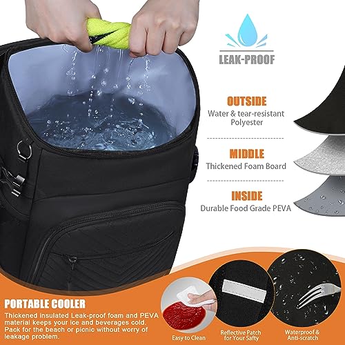 Cooler Backpack Insulated Leakproof Waterproof Backpack Cooler Bag 30/45 Cans, Large Capacity Lightweight Travel Camping Beach Backpack Cooler Ice Chest for Men and Women - color: black, size: 45 Cans