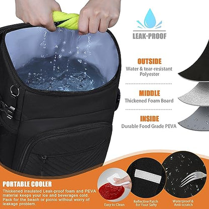 Cooler Backpack Insulated Leakproof Waterproof Backpack Cooler Bag 30/45 Cans, Large Capacity Lightweight Travel Camping Beach Backpack Cooler Ice Chest for Men and Women - color: black, size: 45 Cans