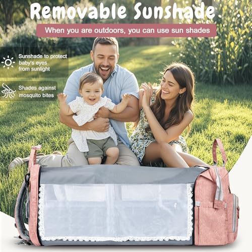 JOYCE Diaper Bag Backpack with Changing Pad, Water-Resistant, Pink | Portable changinag pad, insulated bottle pockets, stroller straps, pacifier case, Multi-Compartment storage - color: Pink
