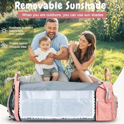 JOYCE Diaper Bag Backpack with Changing Pad, Water-Resistant, Pink | Portable changinag pad, insulated bottle pockets, stroller straps, pacifier case, Multi-Compartment storage - color: Pink