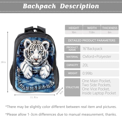 Kids Backpack School Bookbag 16inch Schoolbag With Lunch Box Bag And Pencil Case Set For Boys Girls - color: Tiger