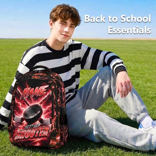 Boys Backpack for School, 17 Inch Kids Hockey Backpack with 3 Compartments - Lightweight Ice Hockey Bookbag for College Students, Reflective Ergonomic Design - color: Red