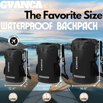 Waterproof Roll Top Kayak Dry Backpack, Floating Outdoor Dry Sack Boating Sailing Canoeing Rafting Fishing Camping 35L Black - color: Black, size: 35L