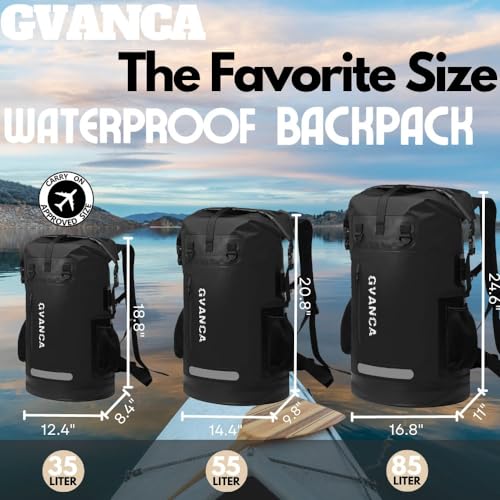 Waterproof Roll Top Kayak Dry Backpack, Floating Outdoor Dry Sack Boating Sailing Canoeing Rafting Fishing Camping 55L Black - color: Black, size: 55L