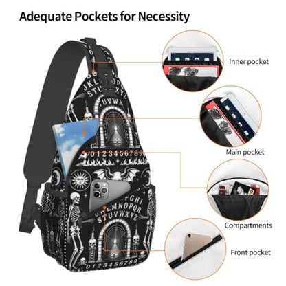 Sling Backpack Unisex Crossbody Chest Bag Shoulder Chest Bag For Women Men Hiking Travel - color: Ouija Board With Skeletons